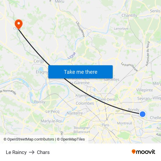 Le Raincy to Chars map