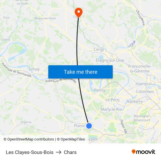 Les Clayes-Sous-Bois to Chars map