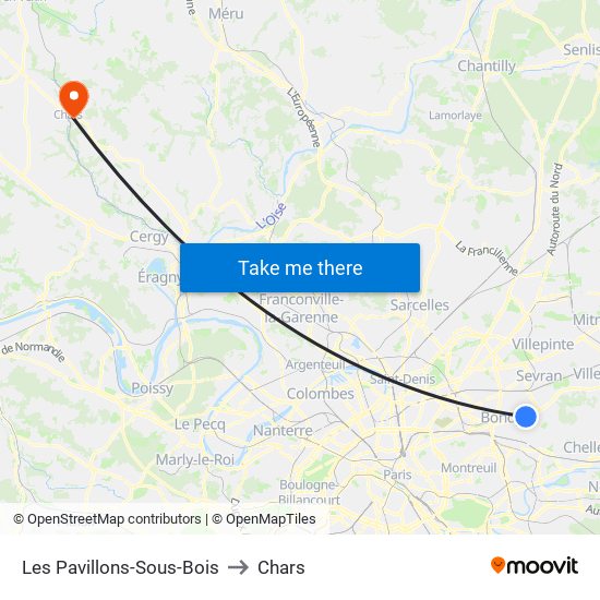 Les Pavillons-Sous-Bois to Chars map