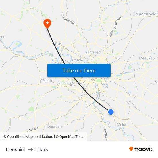 Lieusaint to Chars map