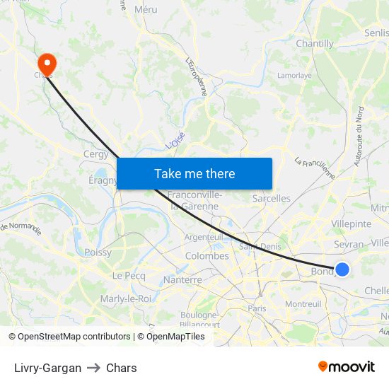 Livry-Gargan to Chars map