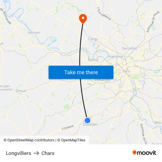Longvilliers to Chars map