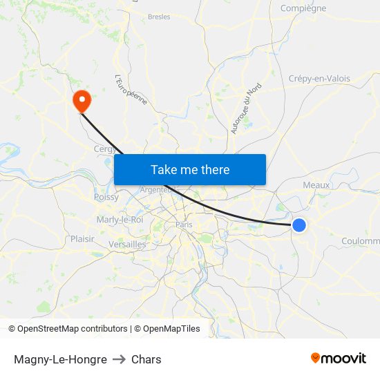 Magny-Le-Hongre to Chars map