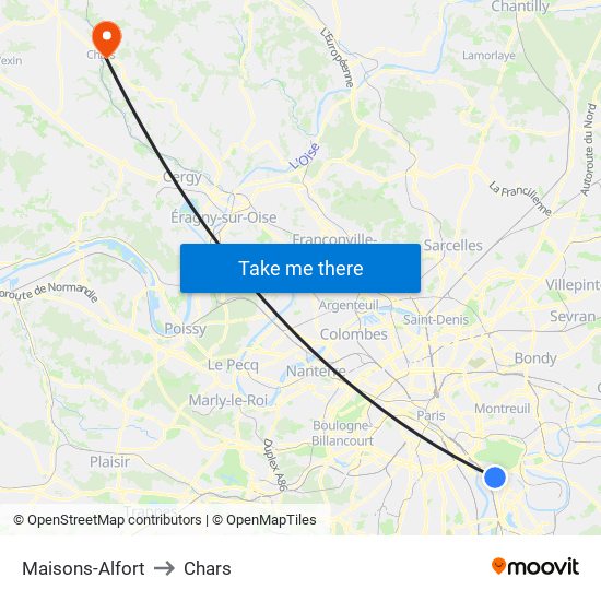 Maisons-Alfort to Chars map