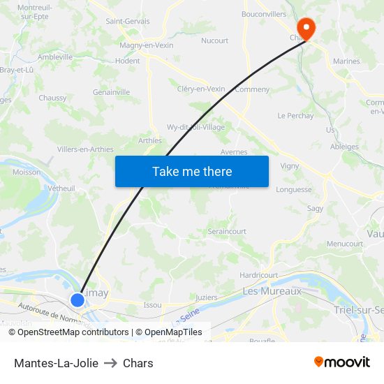 Mantes-La-Jolie to Chars map