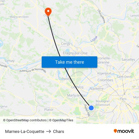 Marnes-La-Coquette to Chars map