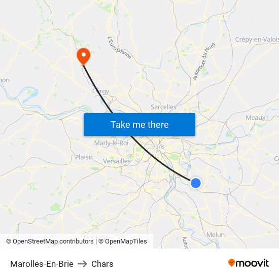 Marolles-En-Brie to Chars map