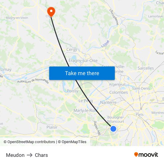 Meudon to Chars map