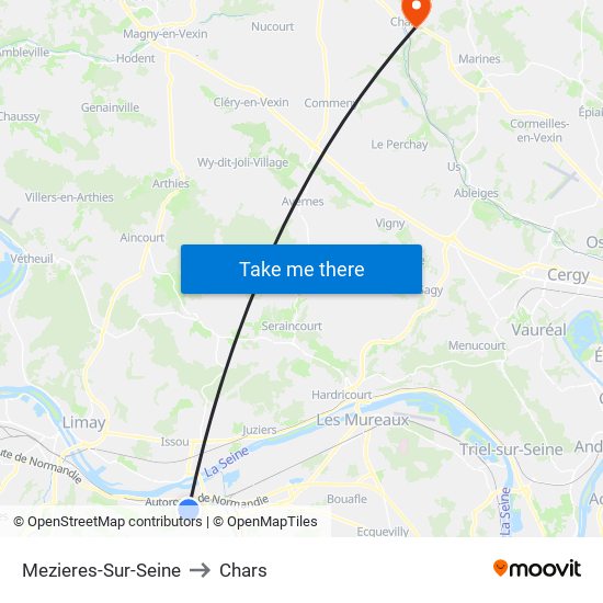 Mezieres-Sur-Seine to Chars map