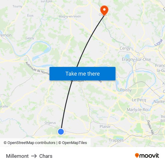 Millemont to Chars map