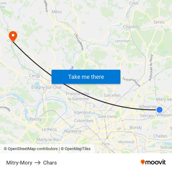 Mitry-Mory to Chars map