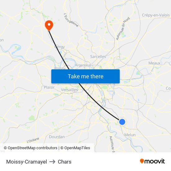 Moissy-Cramayel to Chars map