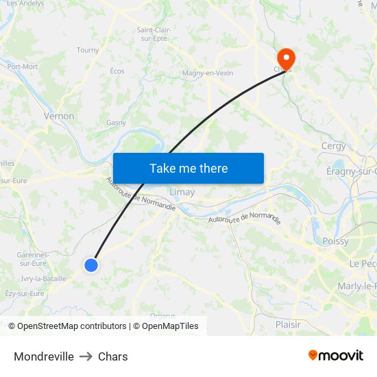Mondreville to Chars map