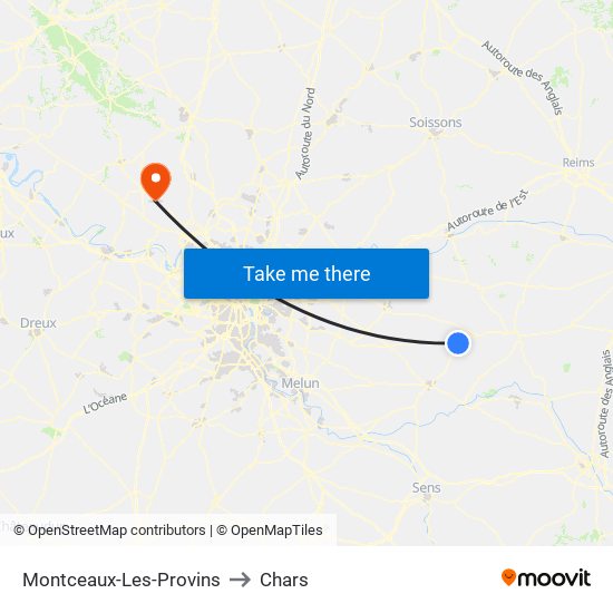 Montceaux-Les-Provins to Chars map