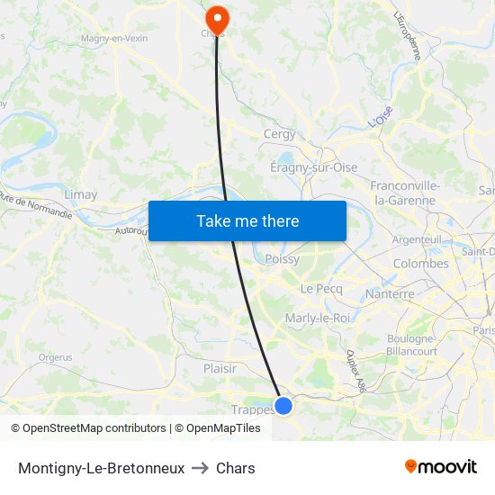 Montigny-Le-Bretonneux to Chars map