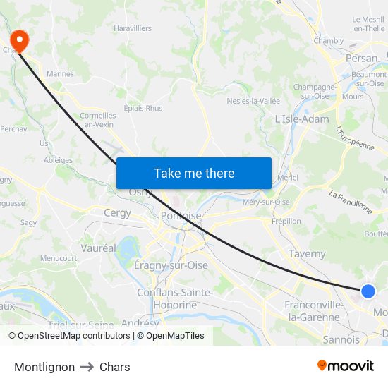 Montlignon to Chars map