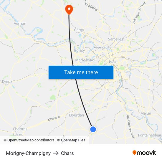 Morigny-Champigny to Chars map