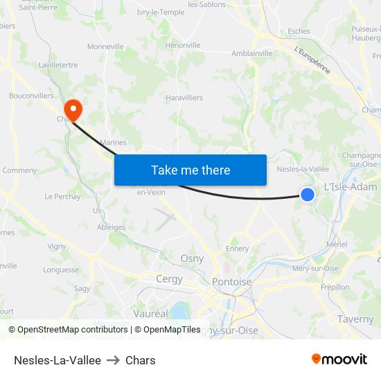 Nesles-La-Vallee to Chars map