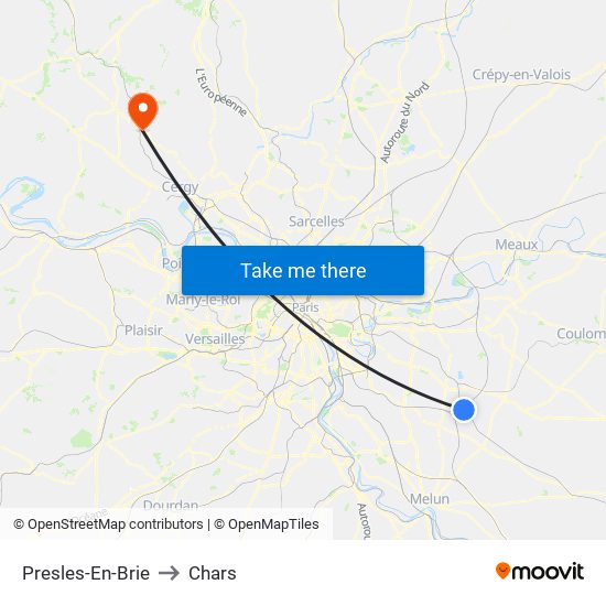 Presles-En-Brie to Chars map