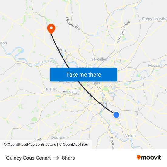 Quincy-Sous-Senart to Chars map