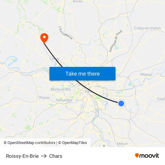 Roissy-En-Brie to Chars map