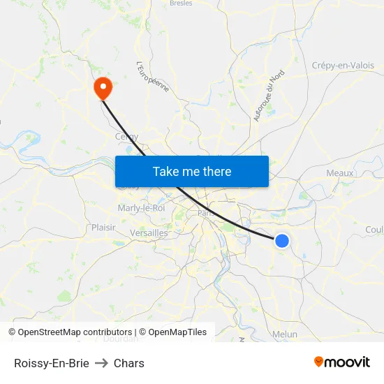 Roissy-En-Brie to Chars map