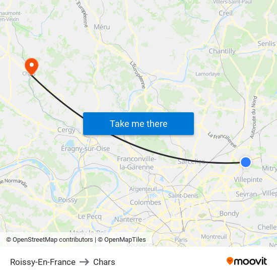 Roissy-En-France to Chars map