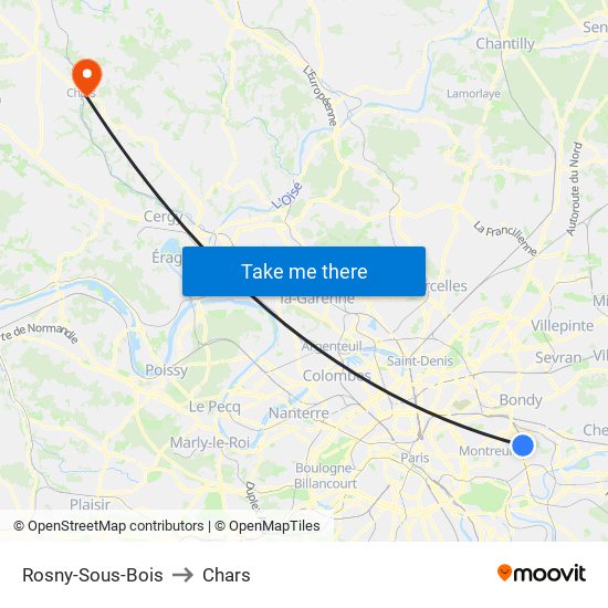 Rosny-Sous-Bois to Chars map