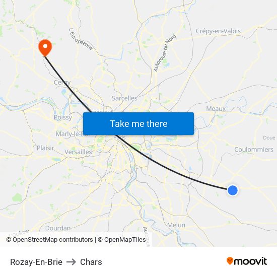Rozay-En-Brie to Chars map