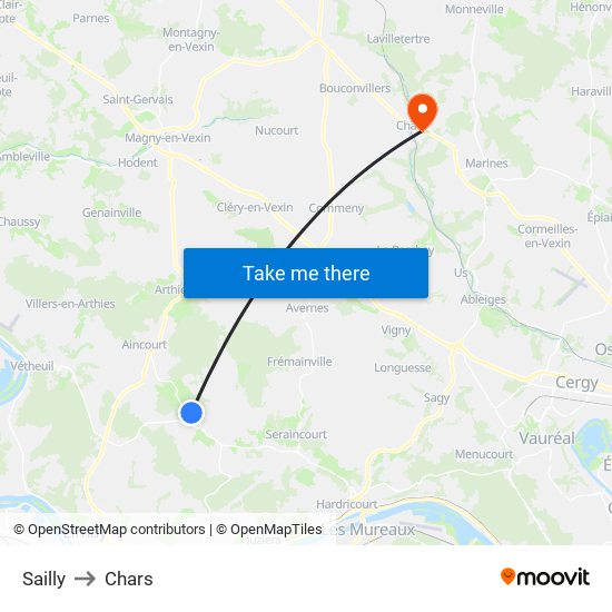 Sailly to Chars map