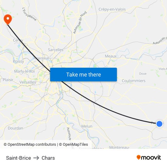 Saint-Brice to Chars map