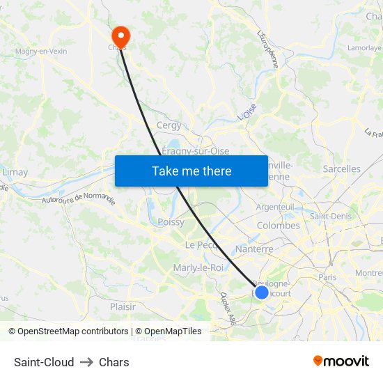 Saint-Cloud to Chars map