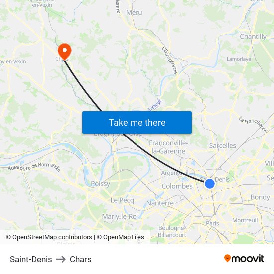 Saint-Denis to Chars map
