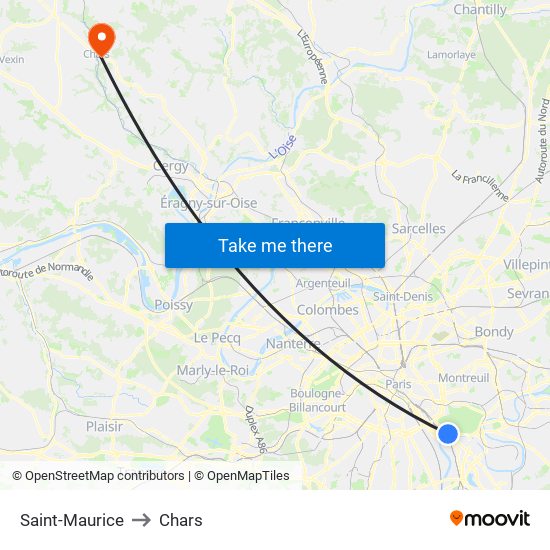 Saint-Maurice to Chars map