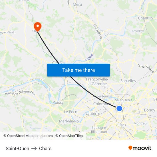 Saint-Ouen to Chars map