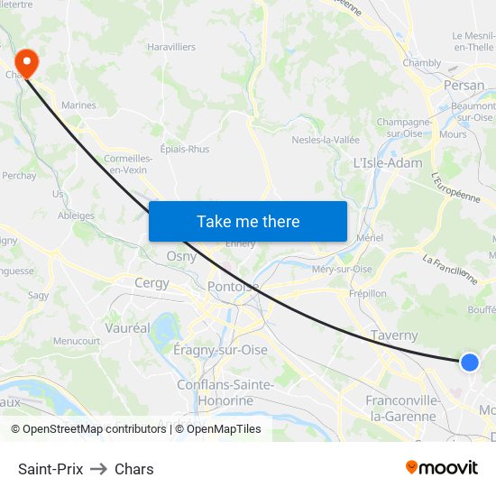 Saint-Prix to Chars map