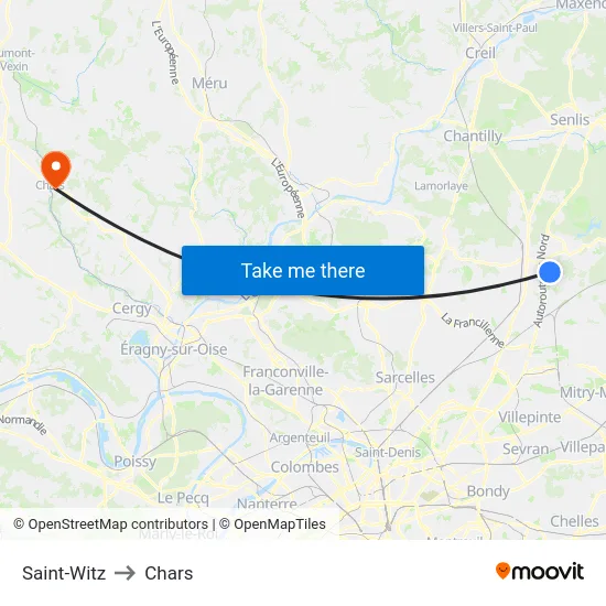 Saint-Witz to Chars map