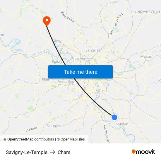 Savigny-Le-Temple to Chars map