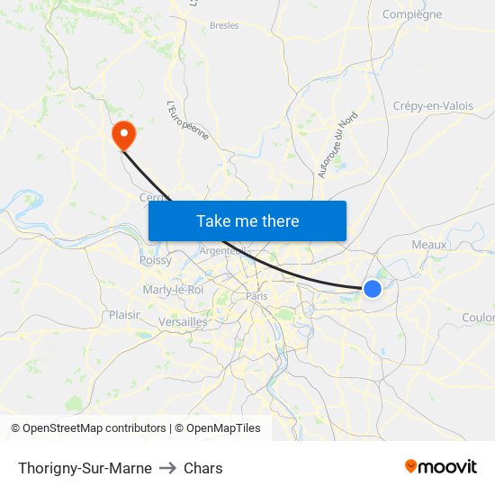 Thorigny-Sur-Marne to Chars map