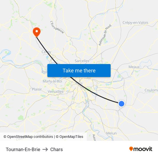 Tournan-En-Brie to Chars map