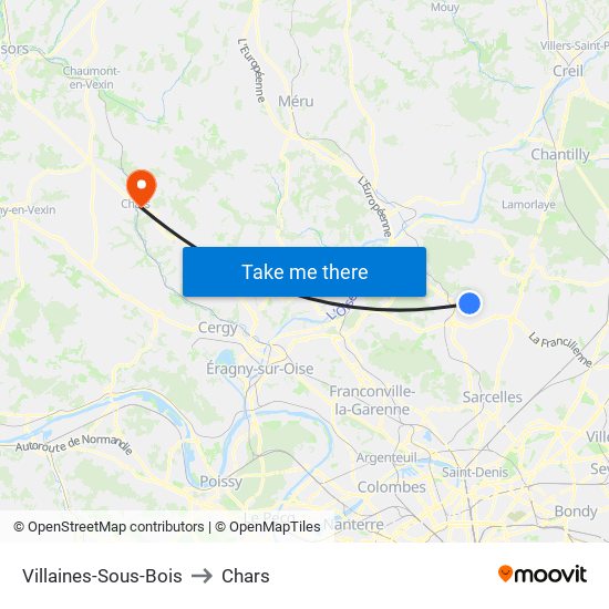 Villaines-Sous-Bois to Chars map