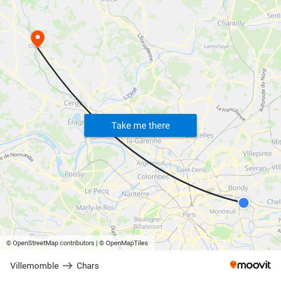 Villemomble to Chars map