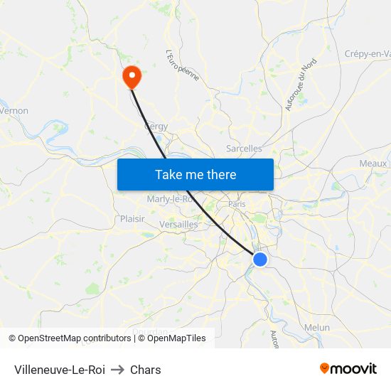 Villeneuve-Le-Roi to Chars map