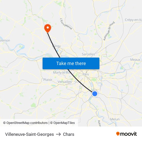 Villeneuve-Saint-Georges to Chars map