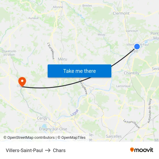 Villers-Saint-Paul to Chars map