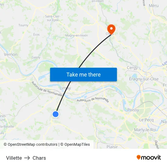 Villette to Chars map