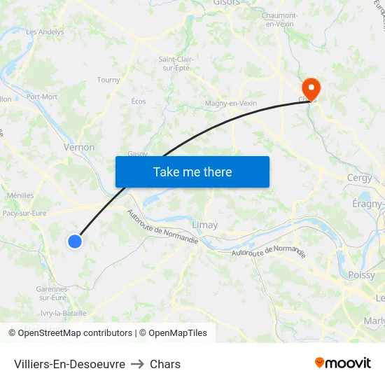Villiers-En-Desoeuvre to Chars map