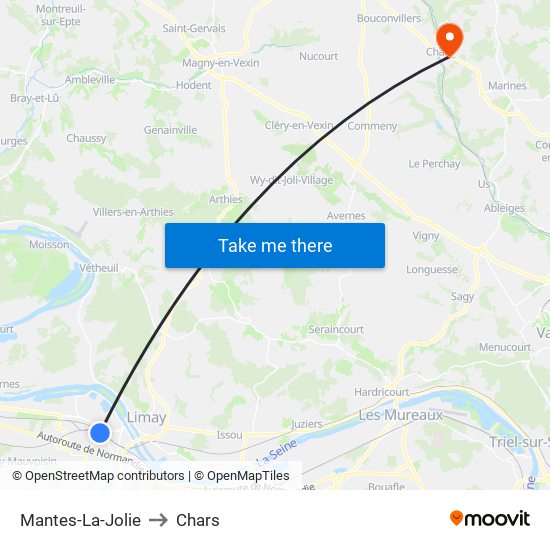 Mantes-La-Jolie to Chars map