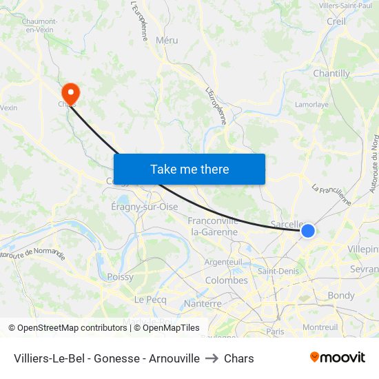 Villiers-Le-Bel - Gonesse - Arnouville to Chars map