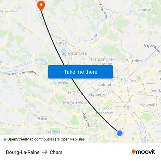 Bourg-La-Reine to Chars map